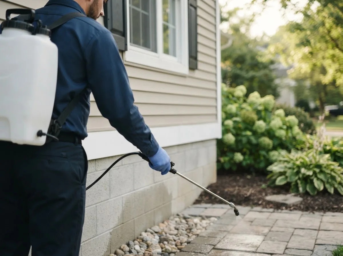 Pest control technician inspecting a home in Ottawa Lake, MI